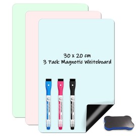 Sliandtelly 3 Pcs Magnetic Whiteboard for Fridge 3 Color, A4