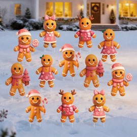 LawnIdyll 12 Pcs Pink Gingerbread Man Yard Signs with Stakes Christmas 3D Gingerbread Outdoor Decoration Pink Christmas Outdoor Decor Xmas Yard Stakes for Holiday Lawn Garden Pathway Patio Favors