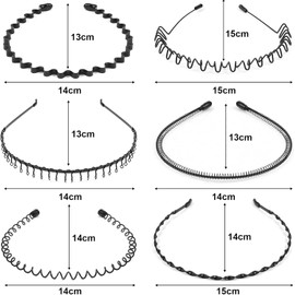 6 Pcs Diademas de Metal para Hombre y Mujer,Bandas de Moda para la Cabeza para Mujer,Diadema Ondulada Neutra,Onduladas,Deportivas,Unisex,Elásticas,Antideslizantes,Sencillas,Negro