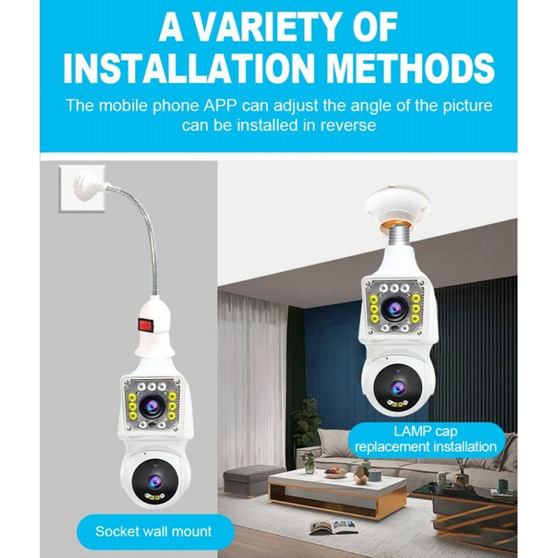 FHD 1080P Dual Lens Light Bulb Security Camera 360 Degree