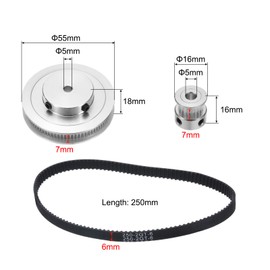 QUARKZMAN GT-2 Synchronous Wheel 20 & 80 Teeth 5 mm Bore, Aluminium Alloy Timing Belt Pulley with 1 Piece Length 250 mm Width 6 mm Belt for 3D Printer, CNC Machine (20-80T-5B-6)