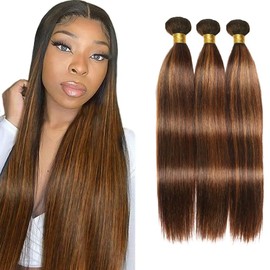 Highlight Human Hair Bundles Chocolate Straight Bundles Light Brown Bundle 22 24 26 Inch Double Weft Unprocessed Remy Hair Extensions Healthy And Soft Dark Brown Bundle Hair Weave