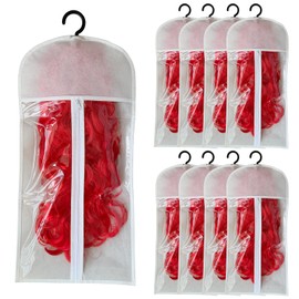 POOTUIPAT 8PCS Hair Extension Holder & Wig Storage Bags with Hanger – Dust-Proof Organizer for Multiple Wigs for Hair Extensions, Wigs & Accessories(white cloud color)