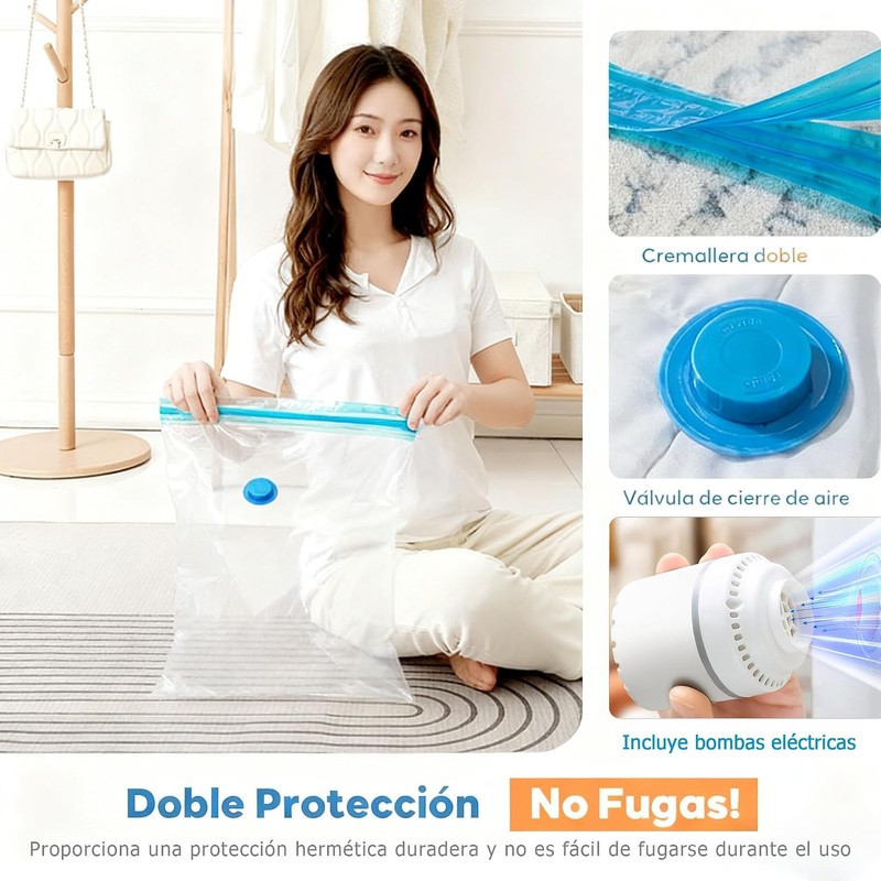 12 Bolsas de Almacenamiento de Compresión para Ropa con Bomba