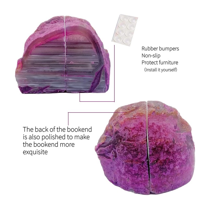 Agate Bookends Natural Crystal Unique Geode Book Ends Dyed Pink