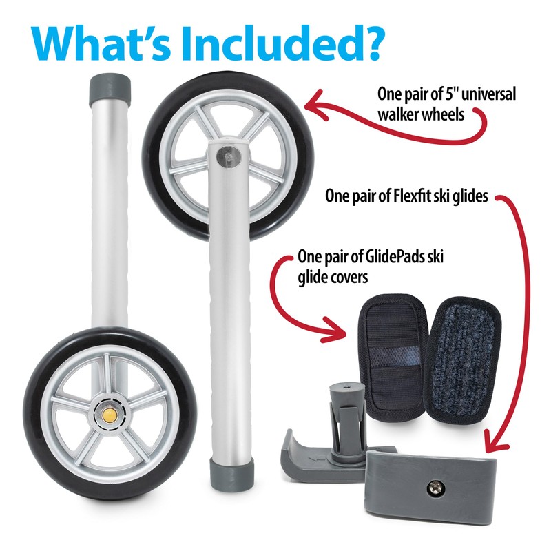 Top Glides Universal Walker Wheel Kit: 5 Inch Sport Wheels