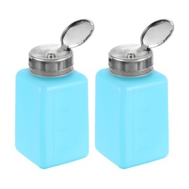 HARFINGTON 2pcs Solvent Alcohol Dispenser 200ml(6.8oz) Nail Polish Remover Push Down Liquid Dispenser Pump Bottle with Stainless Steel Press Head for Acetone Cleanser Polish Remover, Blue