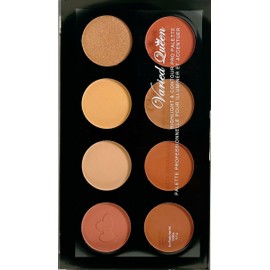 8 Colours Highlighter, Blusher, Bronzer, Bronzing Face Contour Palette + Large Rose-Gold Fan Cheek/Blending/Contour/Highlighter/Bronzer/Dust Makeup Brush