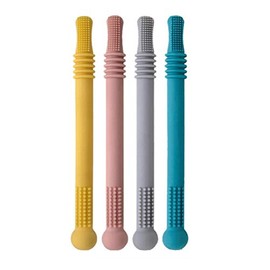 4 Piezas de Tubos de Mordedor Huecos, -50 ℃ -230 ℃ Juguete de Dentición de bebé de Silicona de Colores Mezclados, con 3 Dientes de Masaje Suave Diferentes, para Bebés y Niños