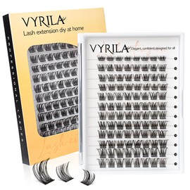 VYRILA Lash Clusters 8-16mm, False Eyelashes 96pcs, Cluster Eyelash Extensions Matte Black Soft, Diy Lash Extensions D Curl Natural Lash Clusters Faux Mink Lashes Wispy（Tide,96pcs,0.07,D,8-16MIX)