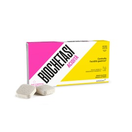 BIOCHETASI Acidità, Integratore Alimentare per Aiuto contro Pesantezza, Gonfiore e Acidità di Stomaco, Senza Glutine e Lattosio, 20 Compresse Masticabili Gusto Limone,