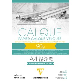Clairefontaine 97133C Glued Tracing Paper Pad 50 Sheets 90/95g DIN A4 21 x 29.7 cm, Ideal for Technical and Creative Drawing, Biodegradable and Recyclable, Pack of 1