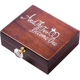 Wedding Ring Box and Then Two Become One Mr. and Mrs. Diamond Wooden Wedding Ring Box Holder for Wedding Decor Elegant Wedding Gift Box, 5W x 6D x 2H (Dark Brown)