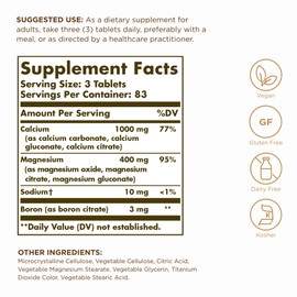 Solgar Calcium Magnesium Plus Boron - 250 Tablets - Promotes Bone Health, Supports Nerve & Muscle Function - with Boron for Calcium Metabolism - Vegan, Gluten Free, Dairy Free, Kosher - 83 Servings