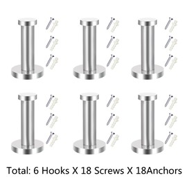 EBOOT 6 Pieces Stainless Steel Wall Mount Robe Hooks Coat Hook Towel Wall Hook (2 Inch, Silver)