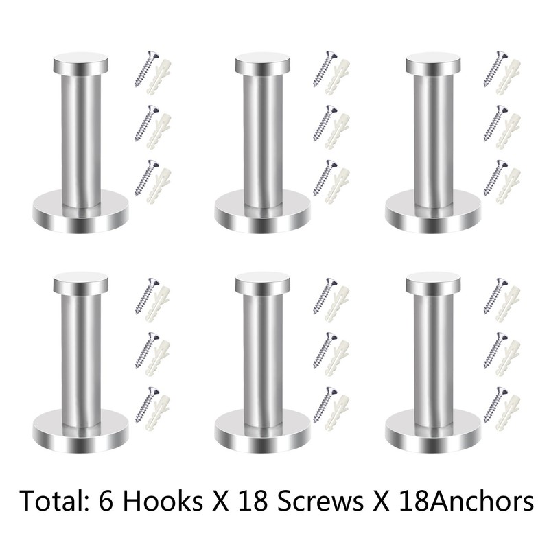EBOOT 6 Pieces Stainless Steel Wall Mount Robe Hooks Coat