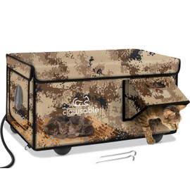 Heated Cat House for Outside Insulated, Weatherproof Heated Cat House in Winter, Escape Door & Waterproof Awning, Outdoor Feral Stray Shelter with Heating Pad Barn