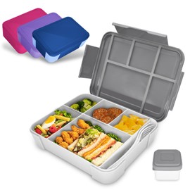 IJIAMY IJIAMY Brotdose Kinder mit Fächern, 1300ml Jausenbox Kinder, Auslaufsicher Bento Box, Lunchbox Kinder, Vesperdose für Kindergarten & Schule (Grau)