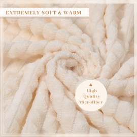 Buryeah 6 Pcs Flannel Fleece Throw Blanket Bulk 50 x 60 Inch Wedding Throw Blanket 3D Jacquard Grid Design Winter Blanket Soft Thin Blanket for Couch Sofa Chair Donation Gifts (Ivory)