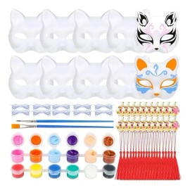 Fazxssea Máscaras De Gato En Blanco, Máscara De Pintura, Máscara Popular Con Borlas, Colores De Campana Y Lazos, Máscara De Zorro Para Cosplay, Fiestas Navideñas, Navidad, Fiestas Y Manualidades.