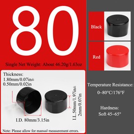 4PCS Rubber End Cap, 80mm ID Round Tube Bolt Cap, Protector Cover Rubber End Cap, Flexible Blot Protector PVC Cap For Tubing, Fence, Pipe Post, Furniture, Railing (Red)