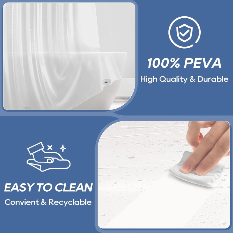 downluxe Clear Shower Curtain Liner with Hooks, Plastic Shower Liner,