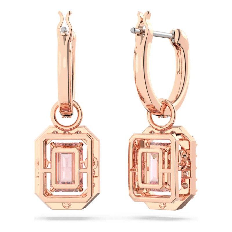 Aretes Plata Largos Oro Gema Rosa Y Diamantes Elegancia