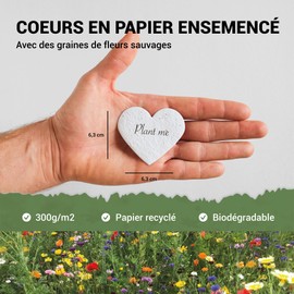 BLOOMING 25 x 2.5" Plant Me Heart Paper Sown 300gsm White Biodegradable Wildflower Seeds
