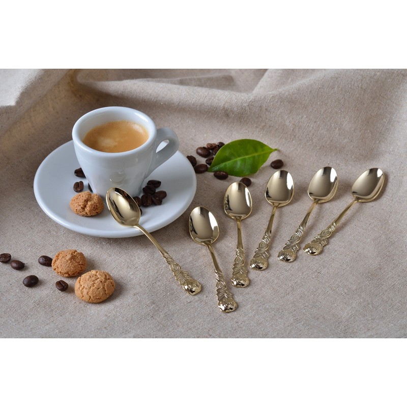 GRAEWE Espresso Spoons Gold Plated with Rose Design 6 Pieces