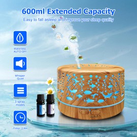 Diffusers for Essential Oils Large Room with R/C,600ml Essential Oil Diffusers for Home,Waterless Auto Off 7 Colors Changed 3 Mist Modes,Cool Mist Humidifiers for House Bedroom Decor,Gifts,Light Wood