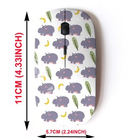 mouse inalámbrico 2.4G con bonito diseño de patrón para todos los portátiles y computadoras de computadora con nano receptor, lindo personaje de hipopótamo de dibujos animados