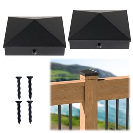 Muzata 2Pack 4x4 Post Caps Aluminum Pyramid (Actual 3.5"x3.5") Fence Post Caps Black Powder-Coated for Wood Fence Deck Railing WT06