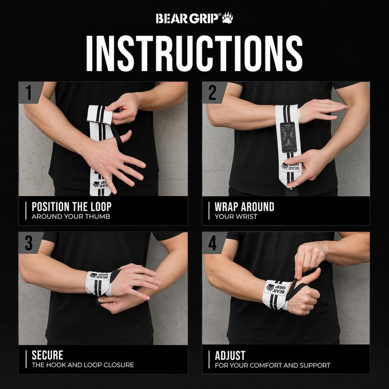 BEAR GRIP Weight Lifting Wrist Wraps Support for Gym |