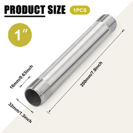 Stainless Steel Pipe Fittings, 1 Piece 200 mm 1 Inch Male Thread Cast Pipe, Stainless Steel Pipe Fittings for Air Pipe, Water Pipe, Fuel Pipe