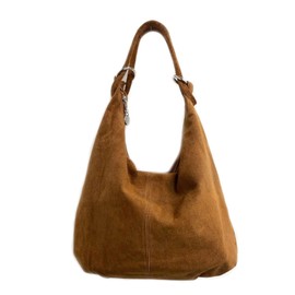 LeahWard Women's Large Soft Genuine Suede Leather Shoulder Bag Italian Real Leather Handbag (Brown)