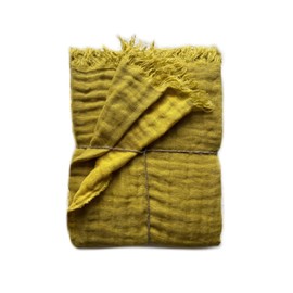 JOWOLLINA Doubleface Plaid Bed Throw Linen Stonewashed (Mustard Yellow, 135 x 190 cm)