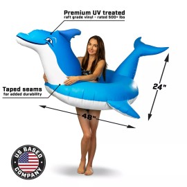 GoFloats Dolphin Party Tube Inflatable Raft, Float In Style for Adults and Kids