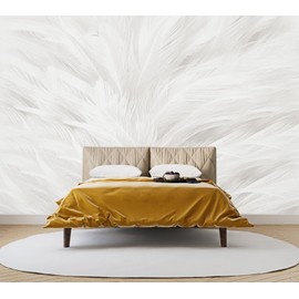 TUNDJ - Feather Wallpaper Mural Elegant Gray and White Mural Wallpaper for Living Room Bedroom （Not Peel and Stick）