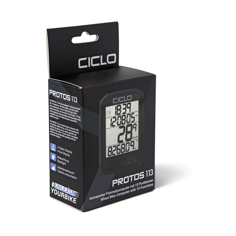 CICLO PROTOS 113 Wired Bicycle Computer in Black with 13