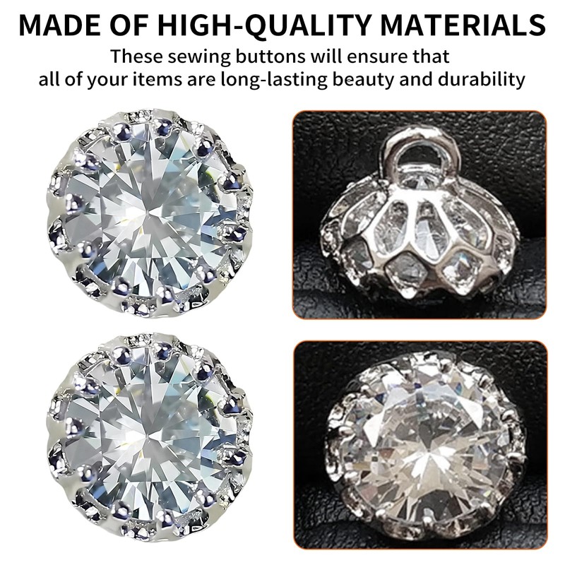 Tingliyi Buttons Crafting Rhinestone Shank Flower Large, Silver 12mm, 6Pcs
