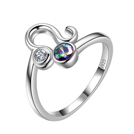 Aurora Tears Leo Ring Zodiac Adjustable Rings 925 Sterling Sliver Mystic Rainbow Topaz Constellation Open Ring Horoscope Jewellery Gift for Women and Girls DR0087Z