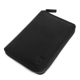 ALLEN & MATE Passport Holder Travel Wallet, Leather Travel Folio RFID Blocking Travel Document Organiser for Women Men (Black with Zip)