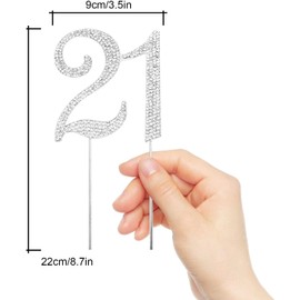 Hatcher lee Bling Crystal 21 Birthday Cake Topper - Best Keepsake | 21st Party Decorations Silver