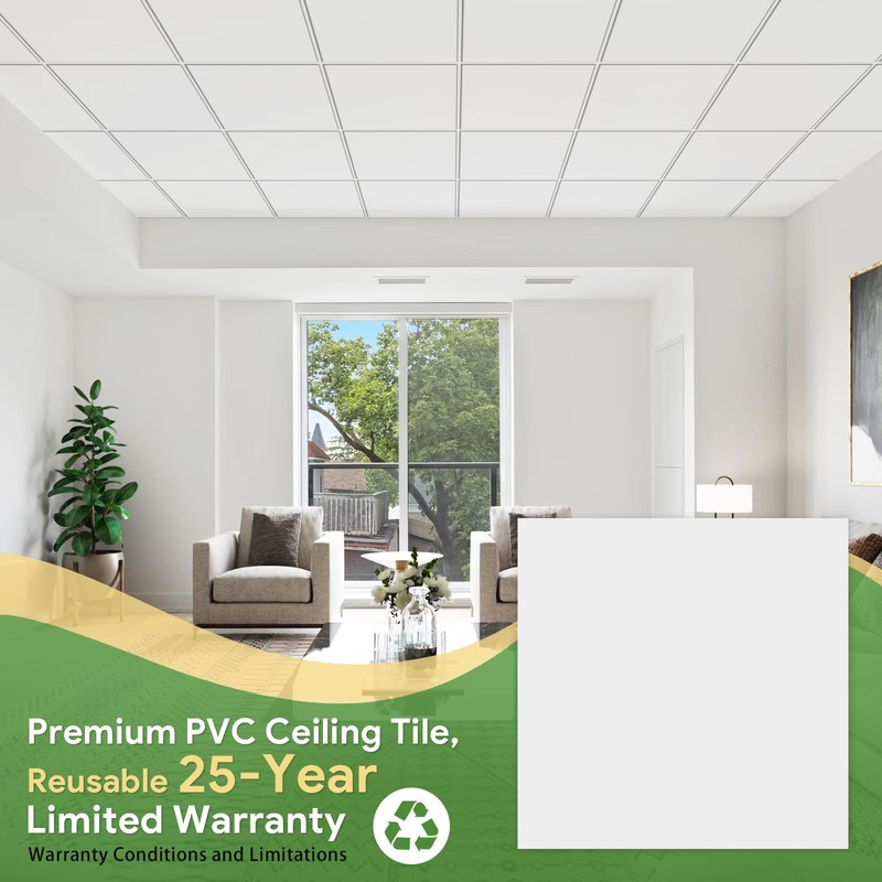 Fasarxiu 24"x24" White Drop Ceiling Tiles Waterproof High-Grade PVC Ceiling