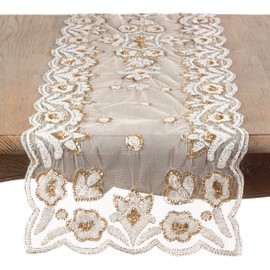 Saro Lifestyle BD05.GL1672B Hand-Beaded Table Runner, Gold, 16"x72"