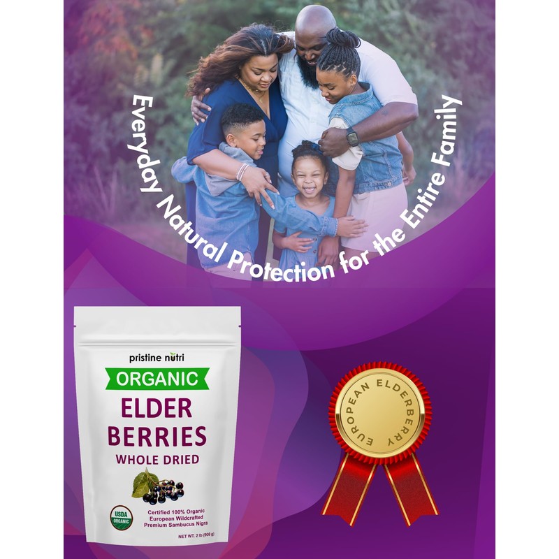 Organic Elderberries Dried Bulk | Whole European Elderberry Dried, Wildcrafted