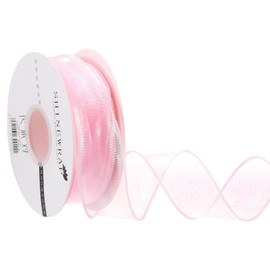 PATIKIL Iridescent Organza Ribbon 1-1/2 Inch x 10 Yard, Sheer Wired Shimmer Chiffon Ribbons Sparkly Fishtail Yarn Gift Ribbons with Scroll for Gift Wrapping Floral Bouquet, Pink