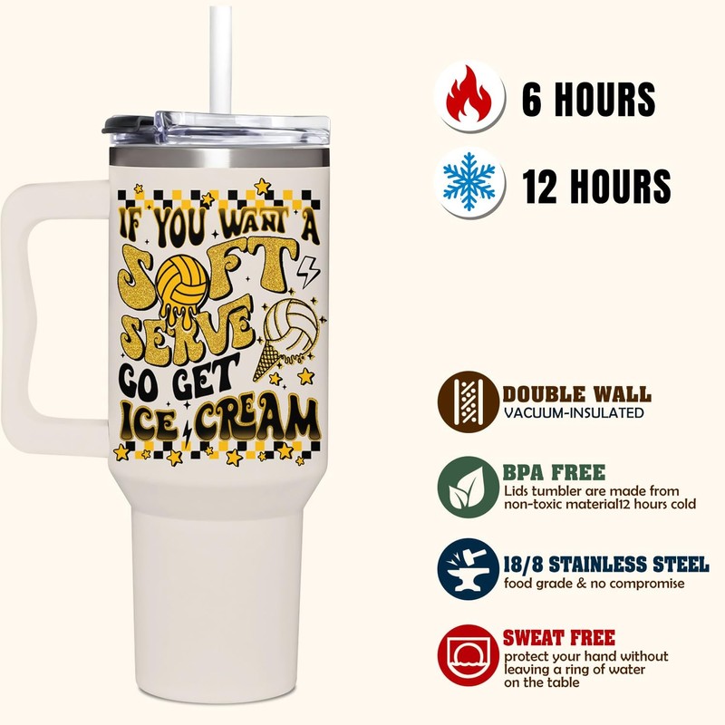 AT2Z GLOBAL Insulated Volleyball Tumbler, 40 oz, Double Wall Vacuum