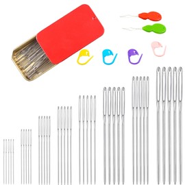 Eketirry 46 PCS Large-Eye Blunt Needles kit, 8 Sizes Stainless Steel Yarn Knitting Sewing Needles, Crafting Weaving Stringing Needles with Threaders and Stitch Markers (Red)