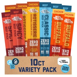 New Primal Meat Sticks Sampler, Grass-Fed Beef, All Natural Chicken, Keto & Gluten Free Healthy Snacks for Adults, Sugar Free Low Carb High Protein Snack, Variety Pack, 10 Count